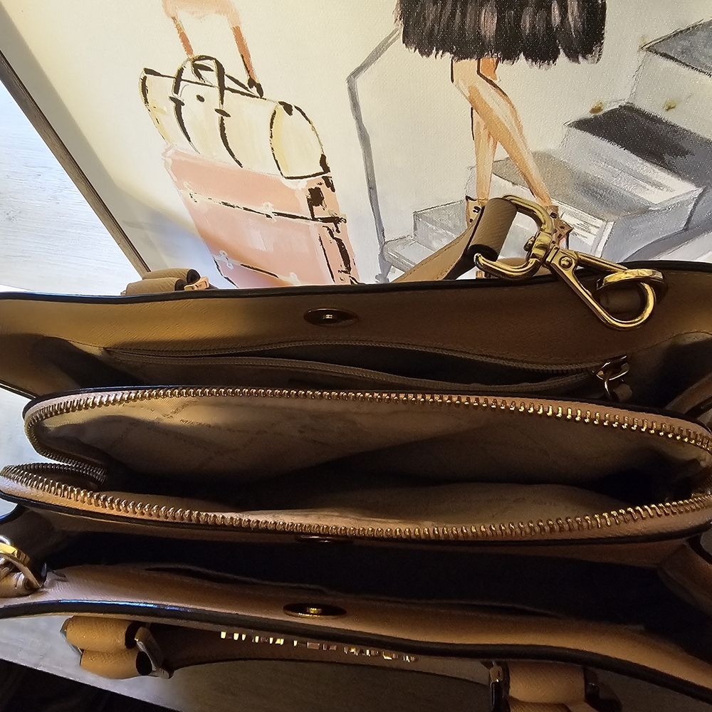 MICHAEL Michael Kors Beige and Brown Leather Tote with Gold Hardware